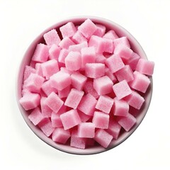 Poster - sweet pink sugar in bowl on white background