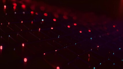 Poster - computer screen illuminated with red and blue lights generative ai