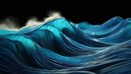 Wall Mural - blue sea waves on a black background. 3d render