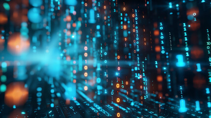 Poster - modern technology background glowing binary codes cyber tech wallpaper 