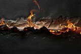 Fototapeta  - Burning paper on black background. Burnt paper edges - generative ai