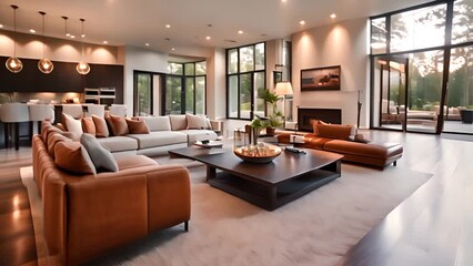Poster - Spacious Living Room With Abundant Furniture and Numerous Windows Generative AI