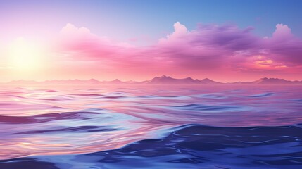 Wall Mural - Calm sea waves at dawn, realistic 3D illustration, minimalist style,