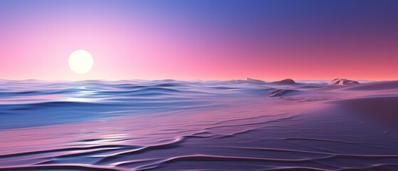 Wall Mural - Gentle waves caressing a beach at twilight, minimalistic 3D,