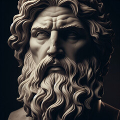 Illustration of a Renaissance statue of Zeus, king of the gods. god of sky and thunder. Zeus the king of the Greek gods ready to hurl lightning bolts down upon the earth and mankind.	