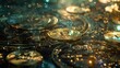 In a defocused background image of Digital Currency multiple abstract coins and shapes blend together in a dreamlike state giving a sense of endless possibilities and opportunities .