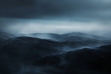 : A Mysterious And Abstract Landscape With A Dreamy And Hazy Horizon, Set Against A Dark And Monochromatic Background