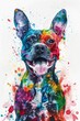 a colorful watercolor portrait of a happy pibull terrier dog with its tongue out ,minimalist