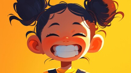 Smiling humorously a cartoon child with a toothy grin on their face