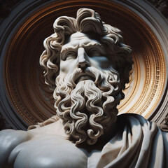 Wall Mural - Male statue of a Roman deity, muscular Zeus with lightning in his hands in Olympus.