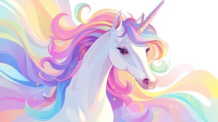  A captivating 2d illustration of a majestic unicorn icon