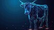 Cow with horns, an farm pet, from futuristic polygonal blue lines and glowing stars for banner, poster, greeting card. AI generated