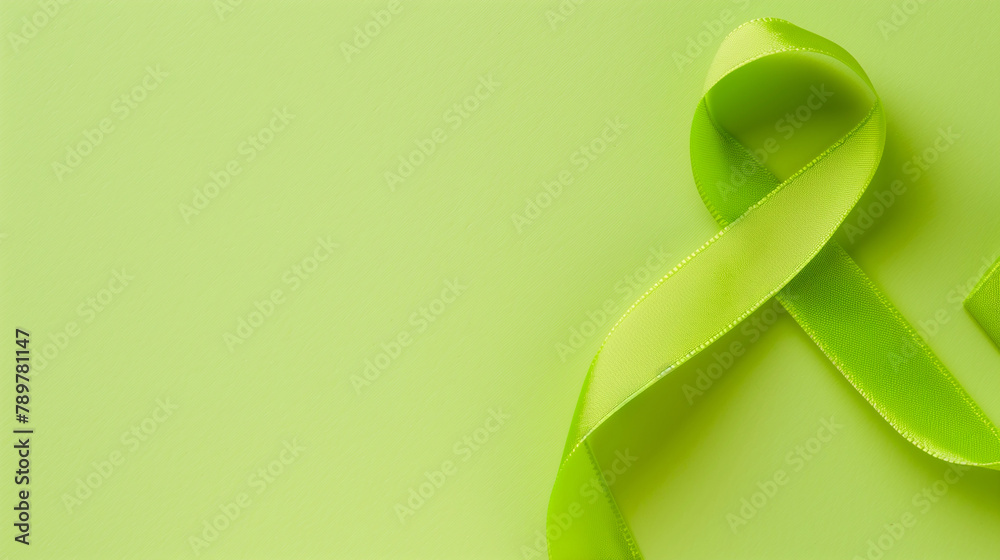 Flatlay lime green cancer ribbon blank background lymphoma, non-hodgkin ...