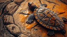 Wooden Turtle Native American Tribal Animal Spirits Symbols Of Resilience With Copy Space.