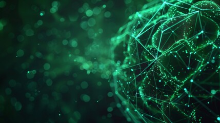 Fototapete - Concept of an Active Human Brain on a Dark Background.Blurry abstract 3d Rendering Abstract Background green Network concept . Future backgroundTechnology concept.