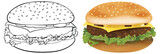 Fototapeta Panele - From line art to colored cheeseburger vector illustration.