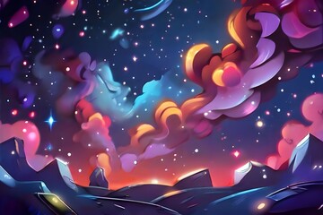 Cartoon illustration stylized background of a beautiful starry sky and bright galaxy Generative AI