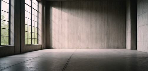 Wall Mural - empty, modern concrete room with sidelit backwall from window - industrial interior background
