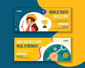 Wall Mural - Youth Skills Day Horizontal Banner Flat Cartoon Hand Drawn Templates Background Illustration