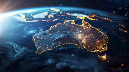 A photo of Australia from space showing the major cities.