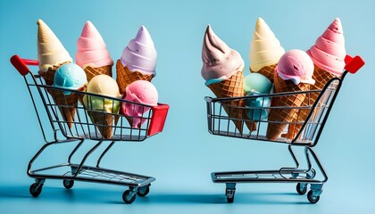 shopping-cart-with-ice-cream-cones-and-ice-cubes