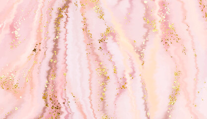 Wall Mural - Natural agate stone background design with geode crystal texture and gold sequins.