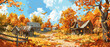 autumn in the village illustration background 