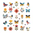 A collection of colorful flowers and butterflies