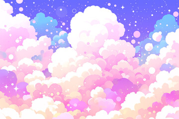 Sticker - キラキラ光るふわふわの雲と空のファンシーな背景