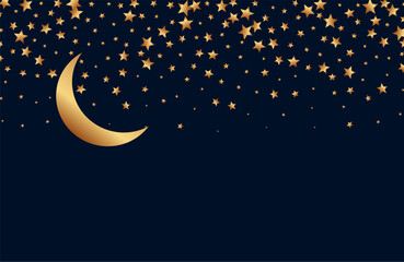 beautiful golden moon and starry background with text space