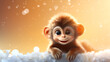 A cute adorable baby monkey rendered in the style of cartoon animation on a light brown background
