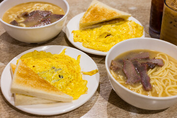 Sticker - Roasted pork with pasta soup and toast at Hong Kong style restaurant