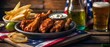  fried chicken with grilled beef food with  American flags, labor day, independent day, memorial day, USA international day, liberation day.
