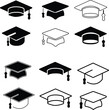 graduation cap flat icons set, university or college graduation hat logo, student graduation cap diploma, vector illustration