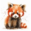  Red panda sits, gaze wide-open, eyes fixed on camera