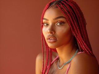 Wall Mural - Woman with red dreadlocks in pink top