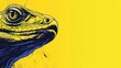   Close-up of a lizard's head against a yellow backdrop Overlaid is a black and white line drawing of a lizard head