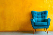 Colorful armchair in front of yellow wall