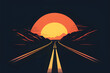 Illustration of a Highway with beautiful view of sunset. Highway landscape vector background. 