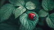 red ladybug adorned with delicate black spots leisurely crawling on a lush green leaf, macro photography