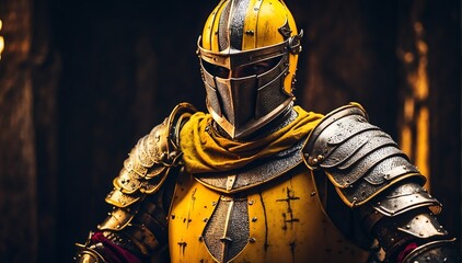 Wall Mural - a yellow theme knight warrior on medieval era with glowing armor from Generative AI