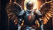 a angel theme knight warrior on medieval era with glowing armor from Generative AI