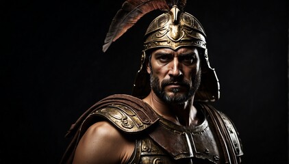 ancient greek warrior portrait on plain black background from Generative AI