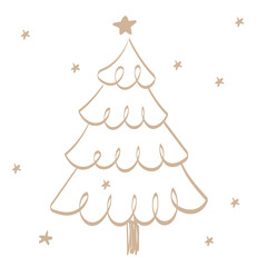 Cute Christmas tree png background, festive doodle in brown