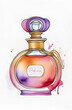 Perfume, beautiful bottle, colorful, aroma style, watercolor illustration, fragrance