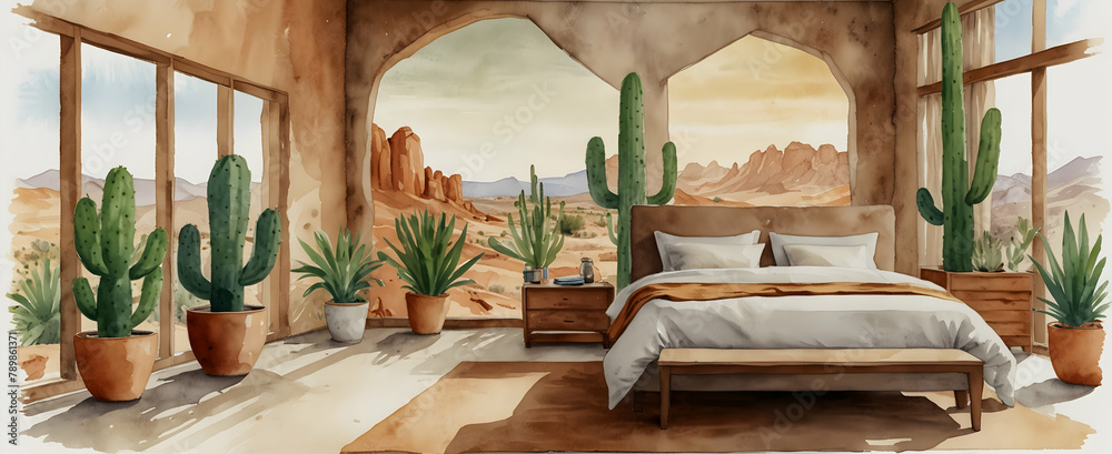Desert Dream: Watercolor Hand Drawing of a Southwestern-Inspired ...