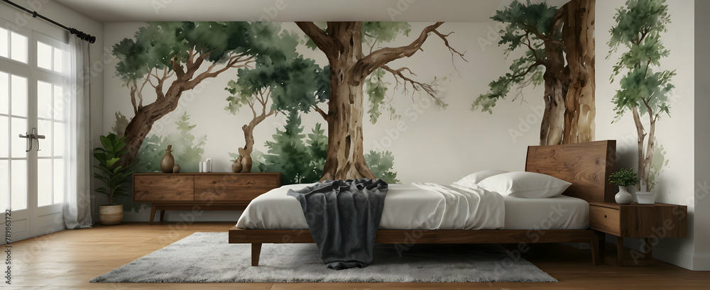 Watercolor Hand Drawing of Whispering Woods: Realistic Interior Design ...