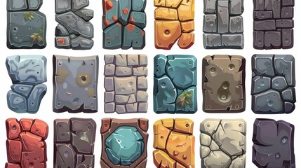 Poster - game user interface assets - cartoon illustration of a set of buttons for a game gui design. rectang