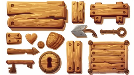 Poster - in the game, wooden buttons are used to control the game. the cartoon menu interface with textured w