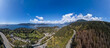 Aerial Panorama of Sea to Sky Highway in Howe Sound, BC, Canada. Sunny Day.